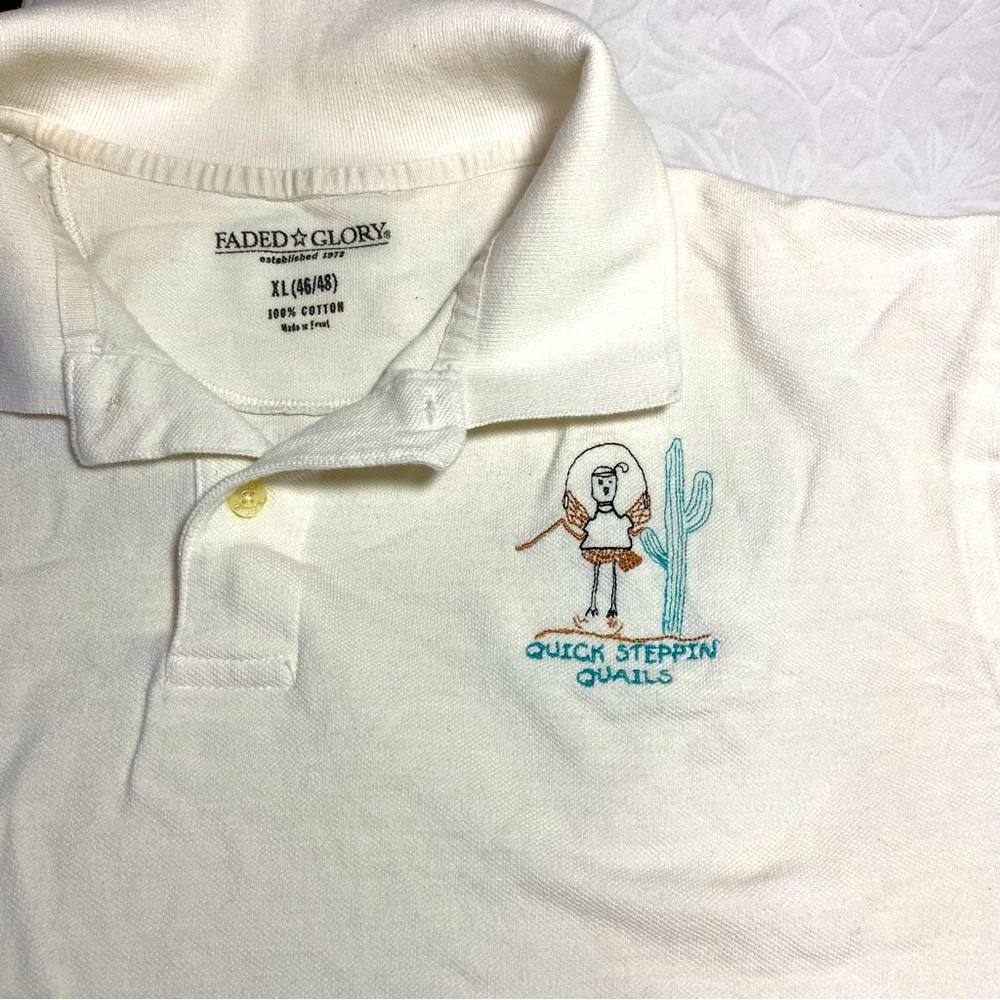 Men’s XL Polo Quail Jumprope Bird Quirky Embroidered Stitch Quick Steppin Quails